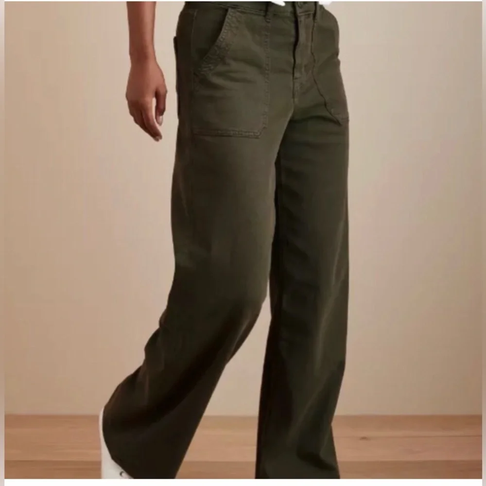 New American Eagle Super High Rise Baggy Wide Leg Jeans Olive Green 16 Short - Picture 1 of 7